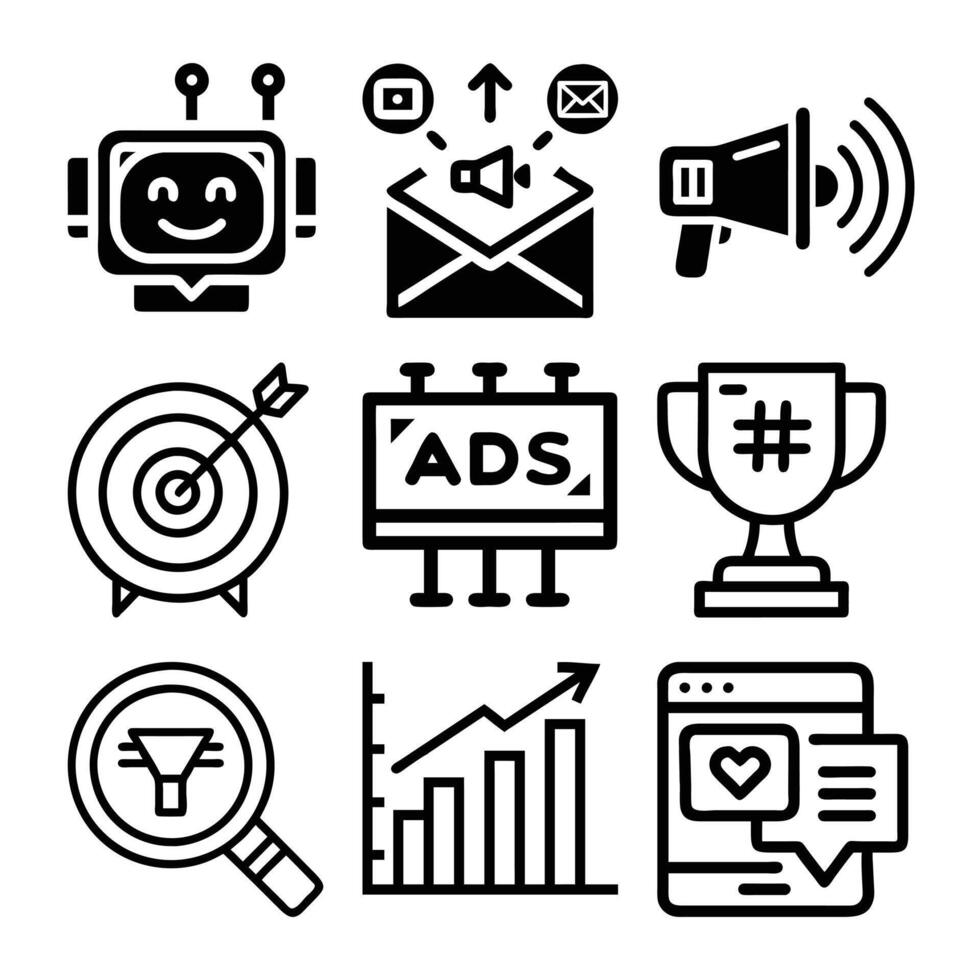 Set of Marketing and Advertising Icons . Modern, Creative, and Professional Symbols for Business vector