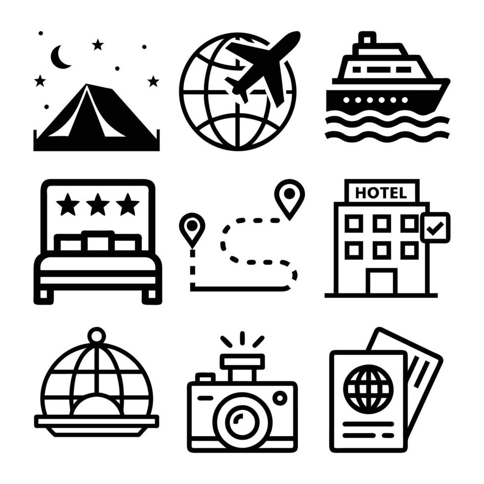 Set of Travel and Hospitality Icons for Websites and Apps vector