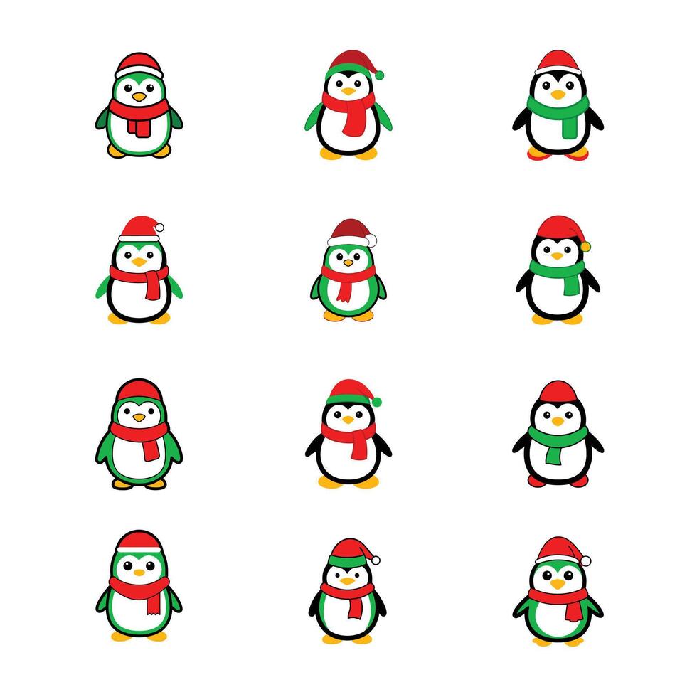 Adorable Frosty the Penguin Outline - Santa Hat and Scarf vector