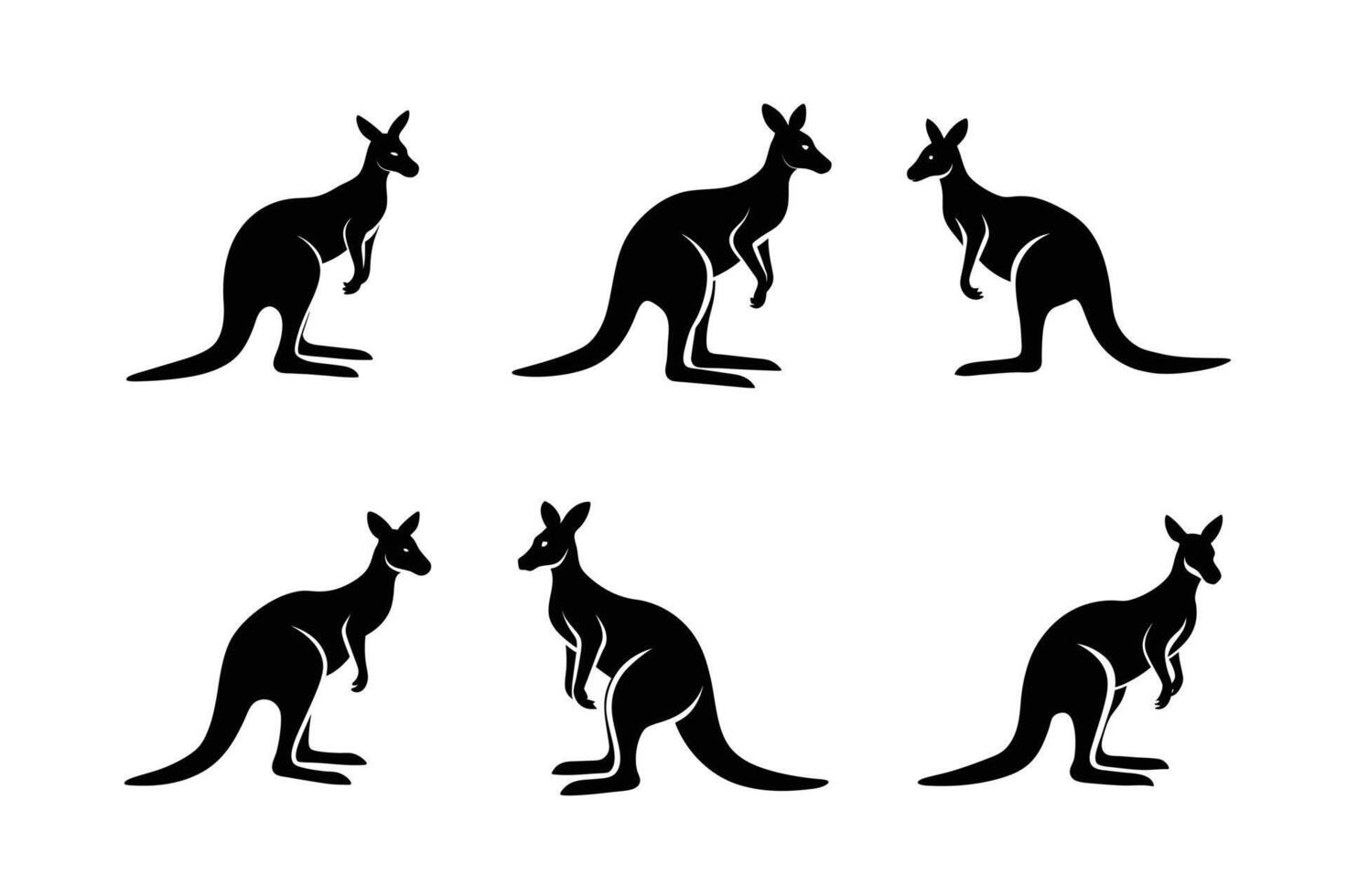 Set of Kangaroo Silhouette Vectors - Collection on White Background