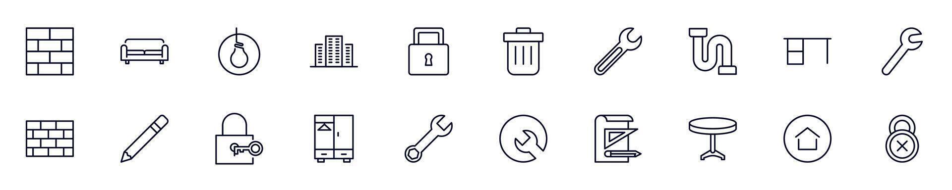 House, repair, renovation outline signs drawn with thin Line. Simple linear illustrations for stores, shops, banners, design vector