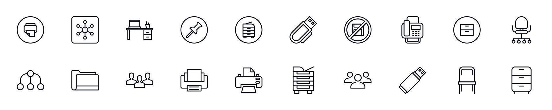 Office linear symbols bundle. Collection for web sites, newspapers, apps, infographics vector