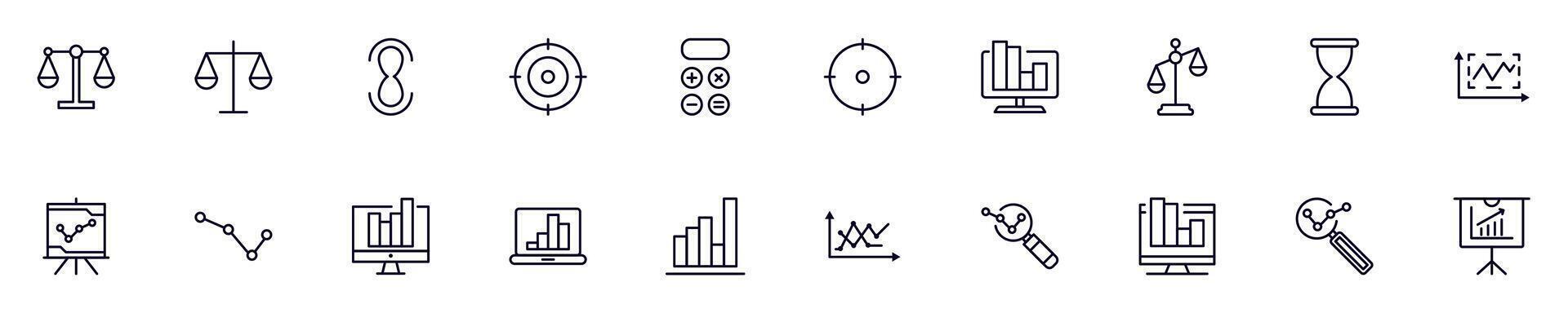 Outline icons of business and analytics drawn with black thin line. Editable stroke. Simple linear illustration that can be used as a design element for apps and websites vector