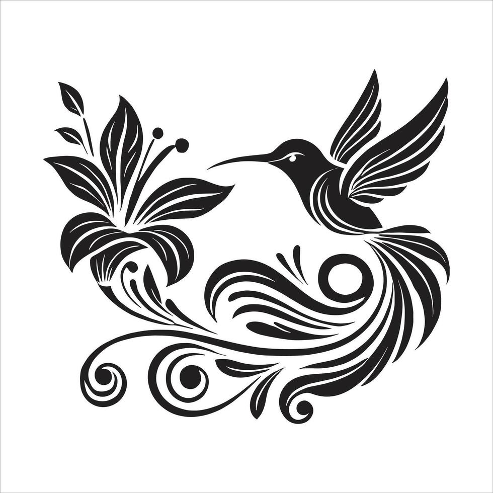 A hummingbird and flower on a white background vector