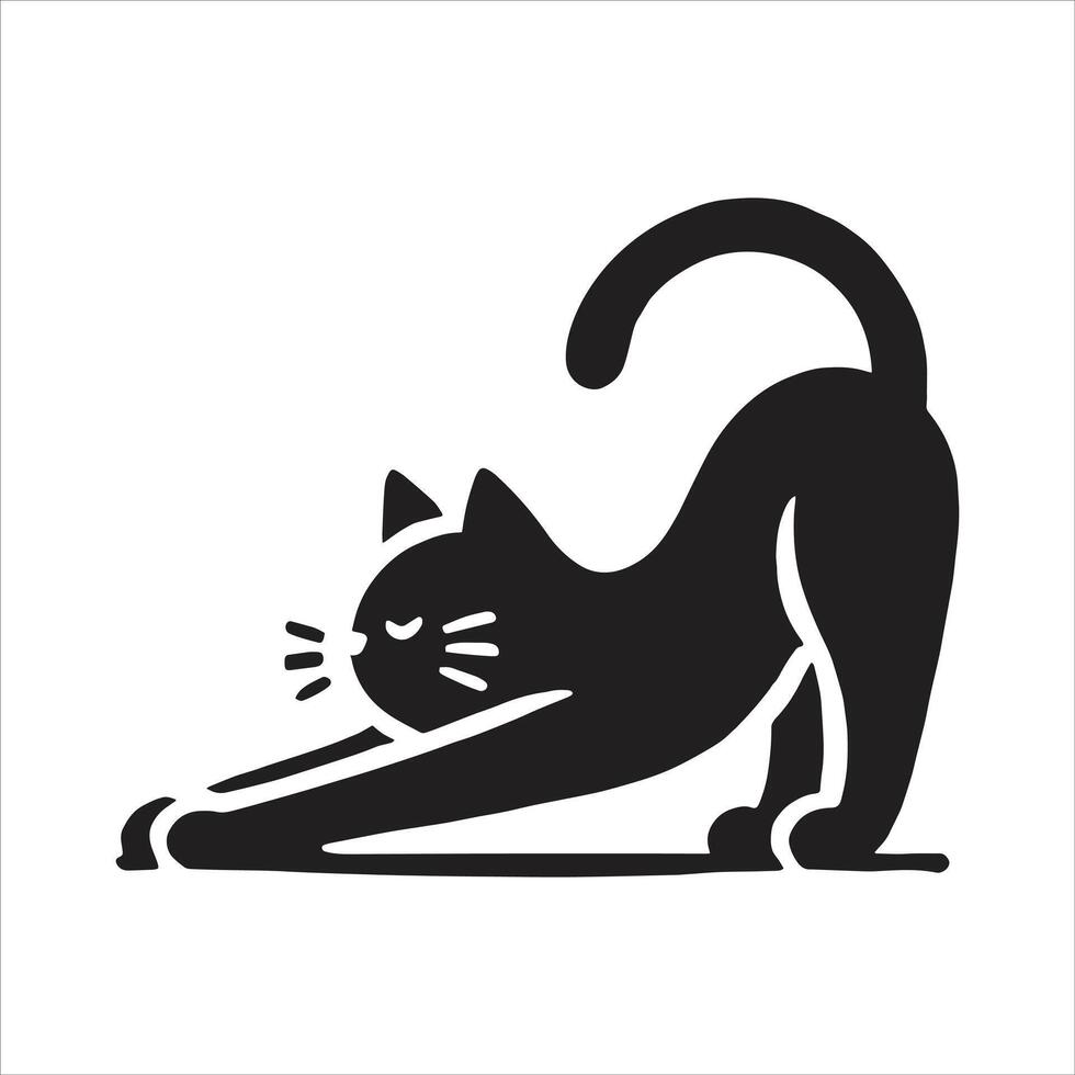 Black cat doing yoga on a mat icon vector