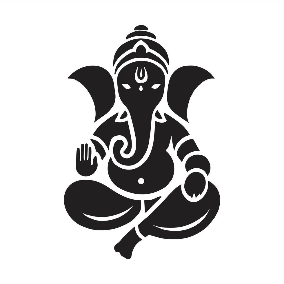 Hindu God Lord Ganesh Black and White Silhouette Concept for Vinayaka Chavithi Ganesh Chaturthi vector