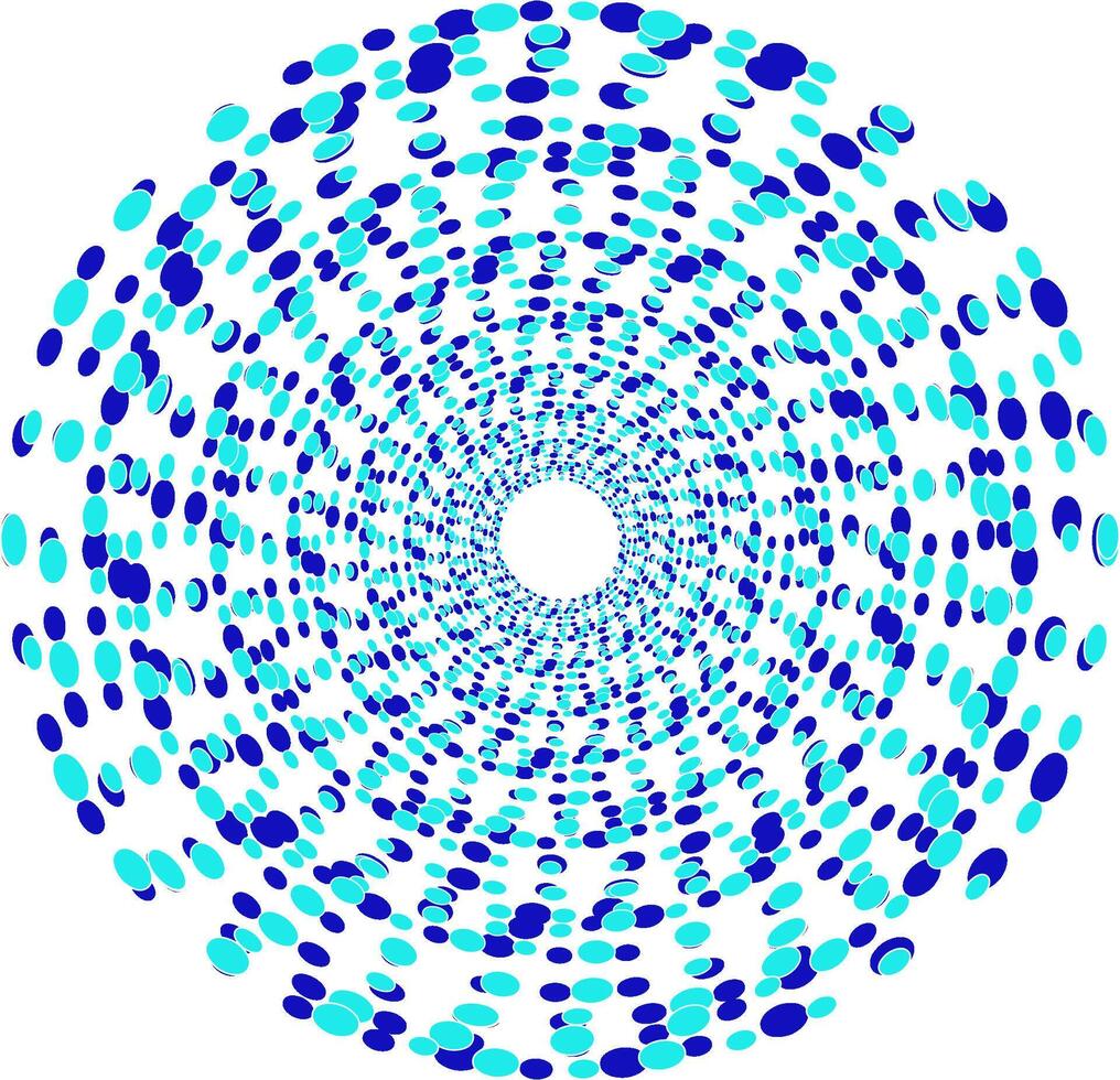 Round pattern in the form of blue dots and circles arranged in a circle on a white background vector