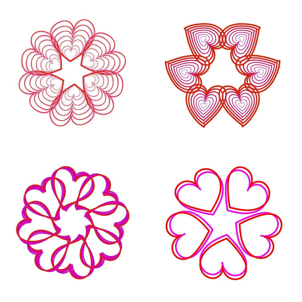 Set of four patterns in the form of red and pink hearts on a white background vector