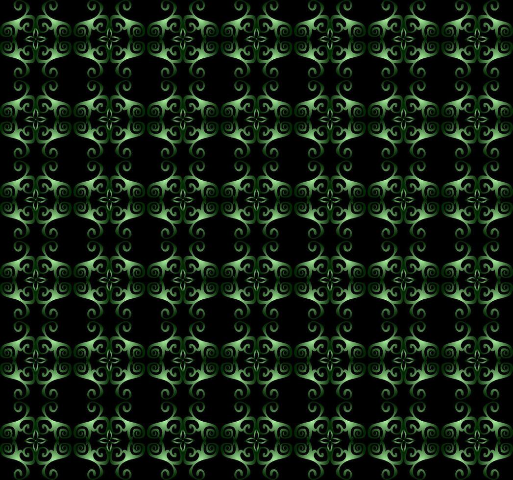 Abstract seamless pattern with green flowers and leaves on a black background vector