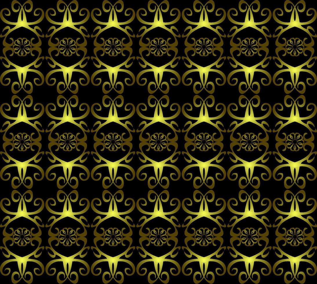 Golden seamless abstract floral pattern on black background vector
