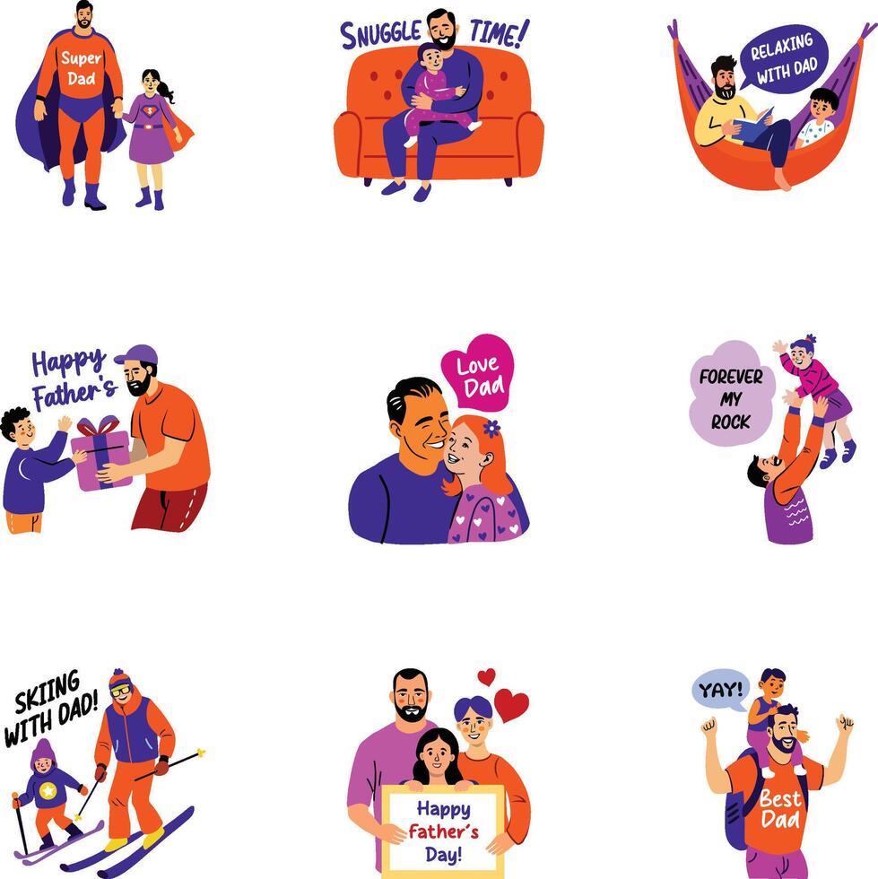 Bundle of Father Love Flat Style Stickers vector