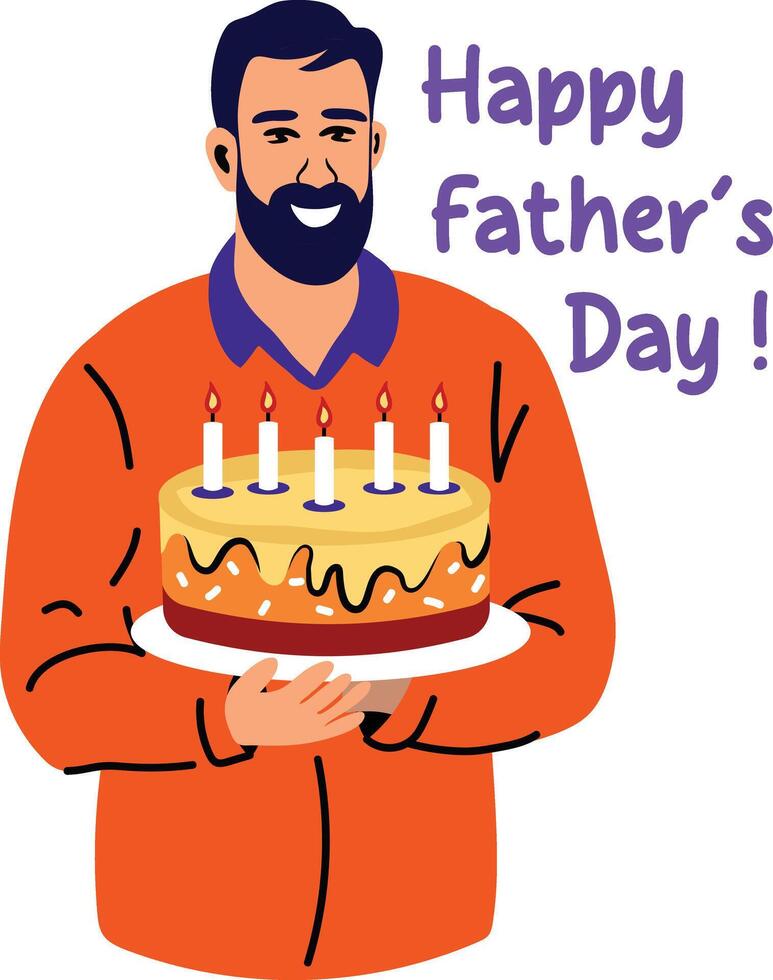 Dad cake with happy fathers day text, flat sticker vector