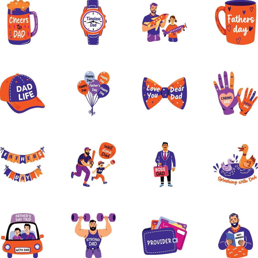 Pack of Flat Style Happy Fathers Day Stickers vector