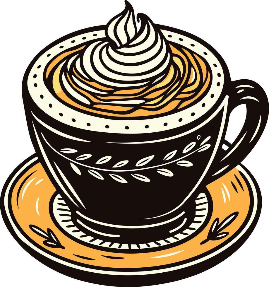 A vintage icon of creamy cappuccino cup vector
