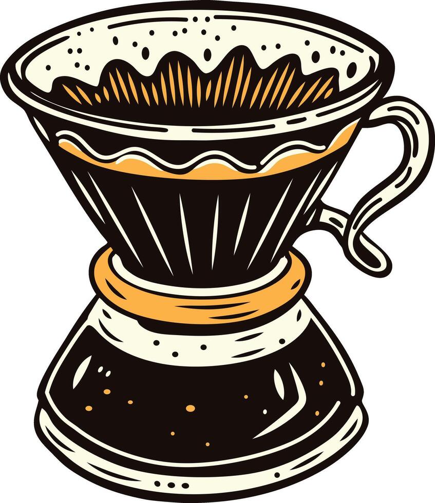 A vintage style icon of a coffee dripper vector