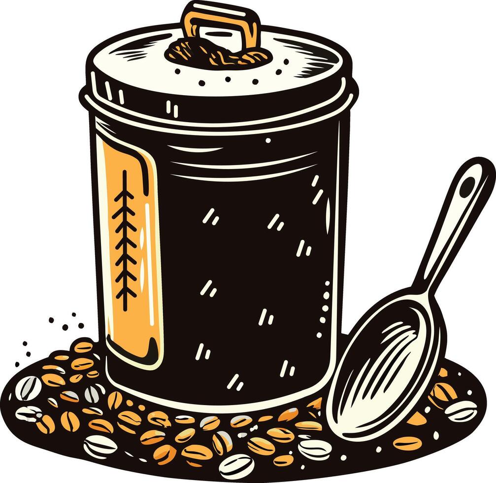 Coffee container with a scoop icon in vintage style vector
