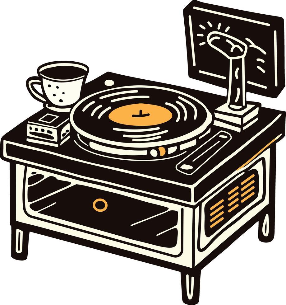 Vinyl record player icon in vintage style vector
