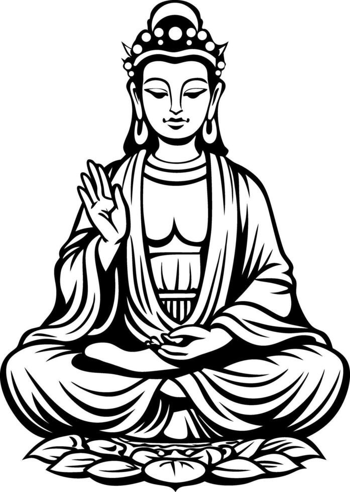 A vintage style illustration of guanyin god portrait vector