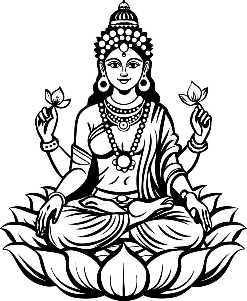 A vintage illustration of lakshmi hindu goddess vector