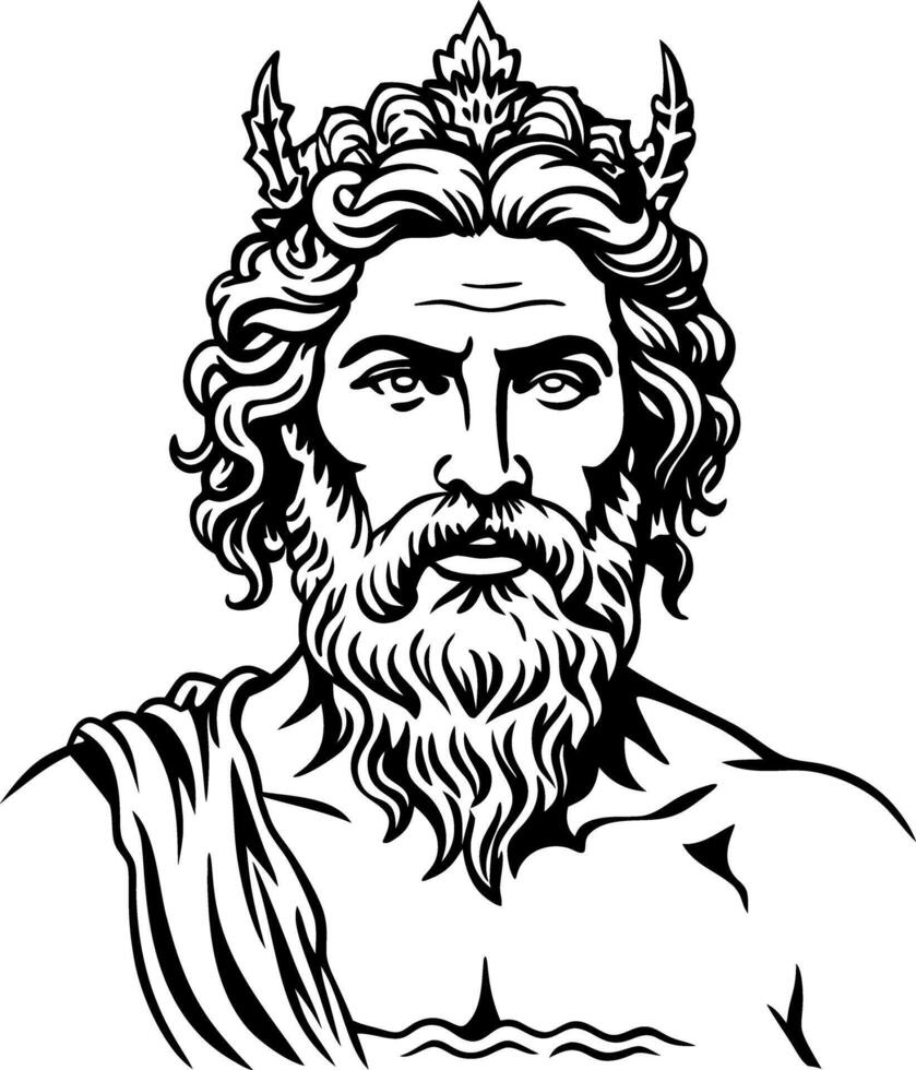 Neptune god portrait illustration in vintage style vector