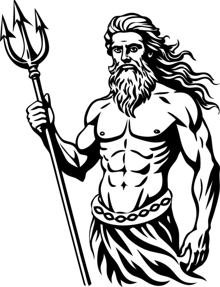 Poseidon god illustration in vintage style vector