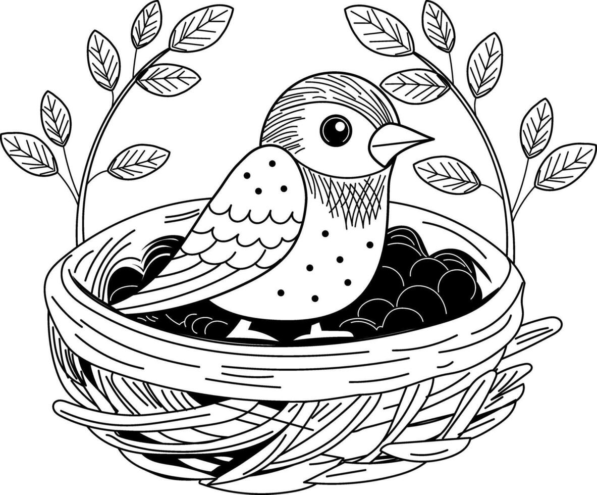 A vintage style illustration of finch nest vector