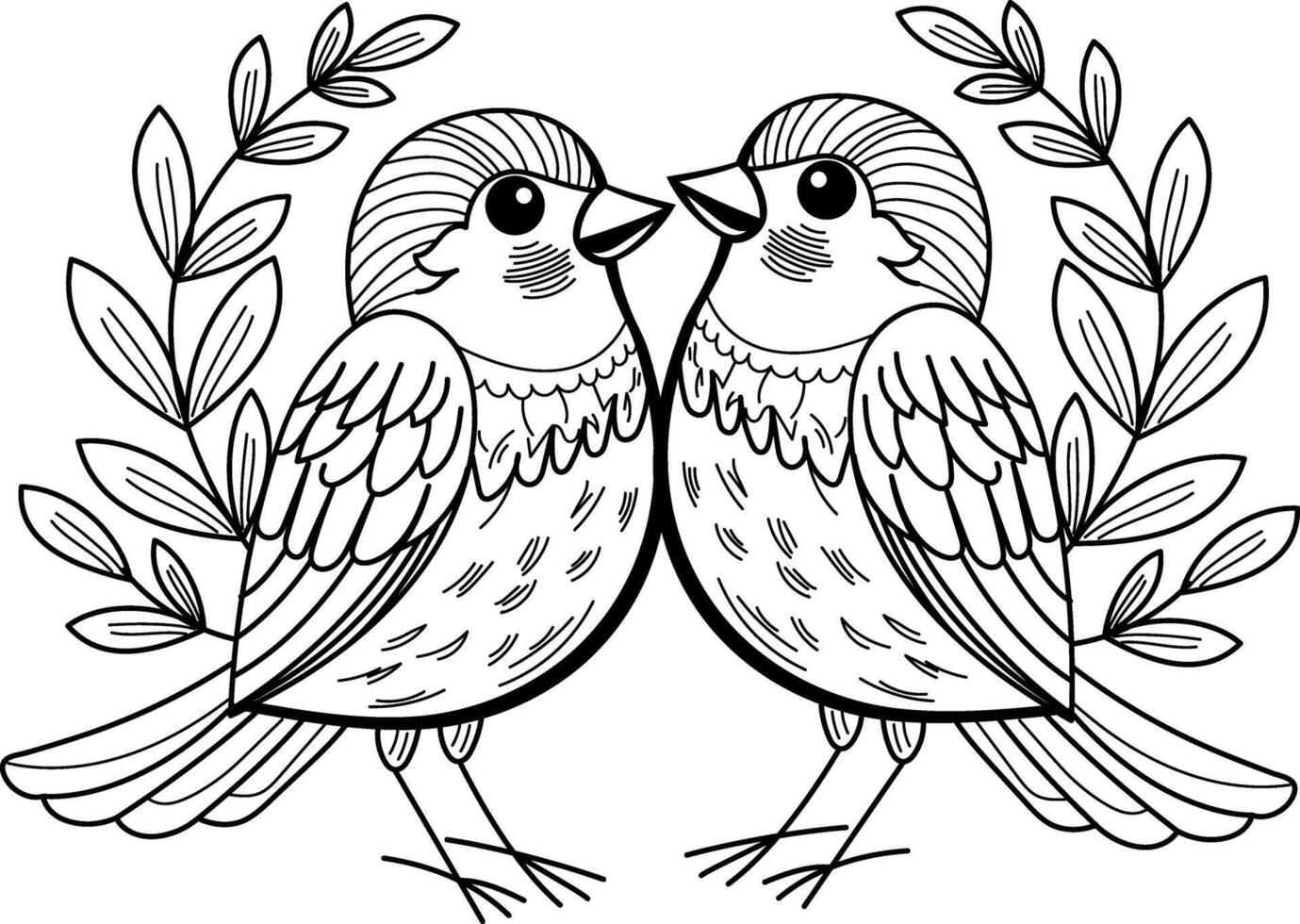 A vintage illustration of two sparrows vector