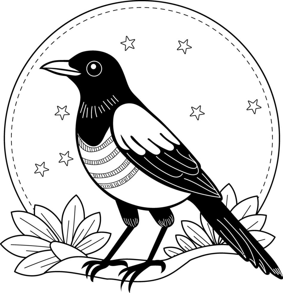 Magpie bird vintage style illustration vector