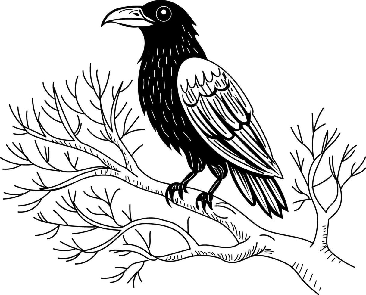 Vintage illustration of buzzard perched on branch vector
