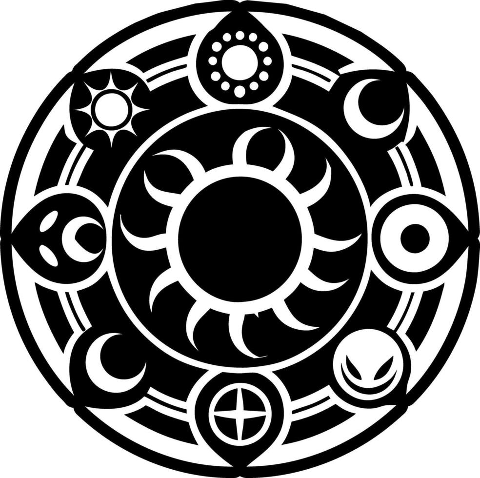 A solid icon of sacred circle with elemental symbols vector