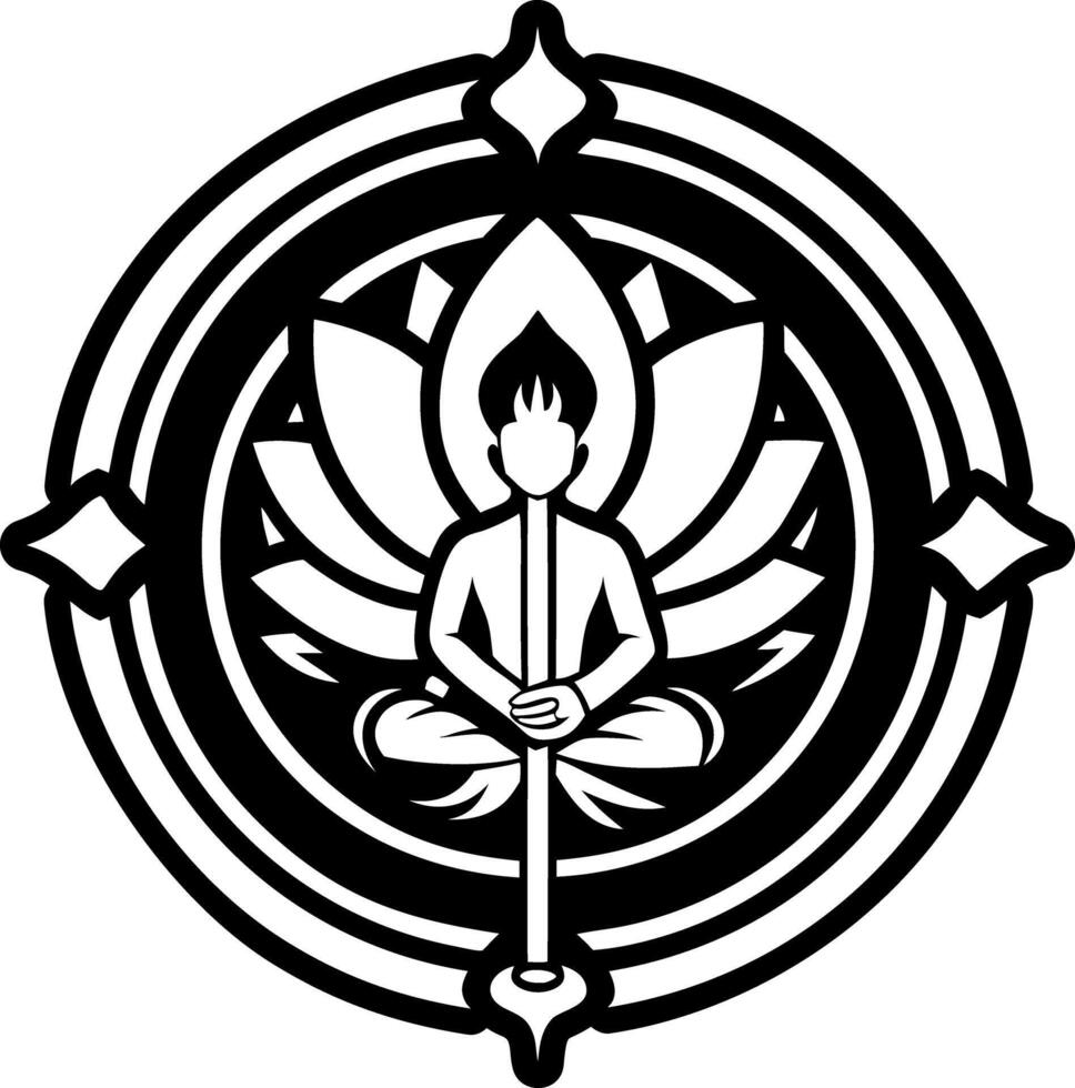 Buddha staff with lotus flower, glyph style icon vector
