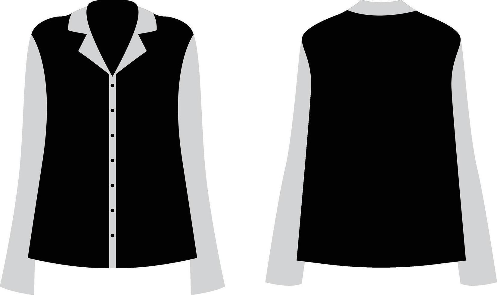 Blank shirt with long sleeves template for women flat sketch fashion illustration with front and back view. Drawstring front open blouse top cad drawing template vector