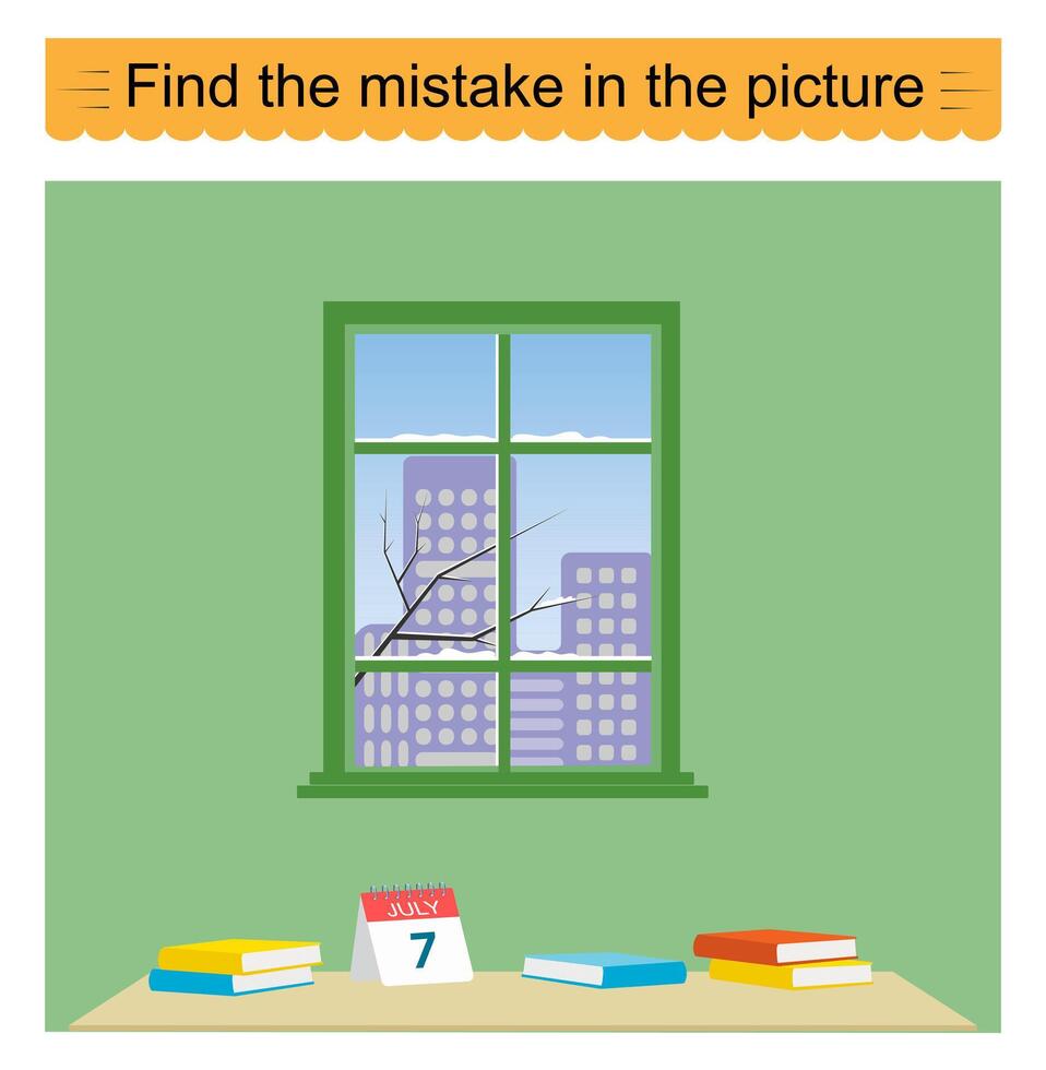 Logic game. Need to find the mistake in the picture. Visual intelligence. vector