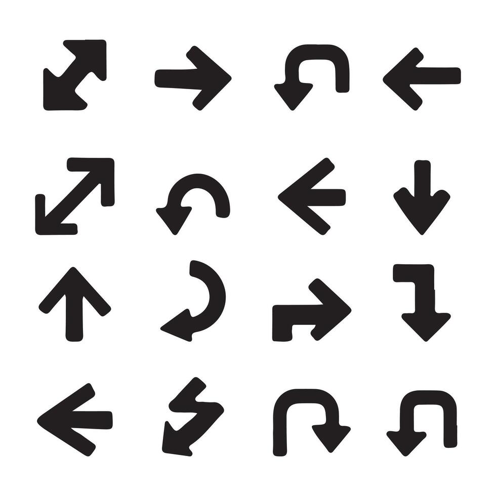 Arrow icon set. Arrow. Cursor. Collection different arrow signs. Black arrows icons. Different cursor arrow direction symbols in flat style. on white background. vector