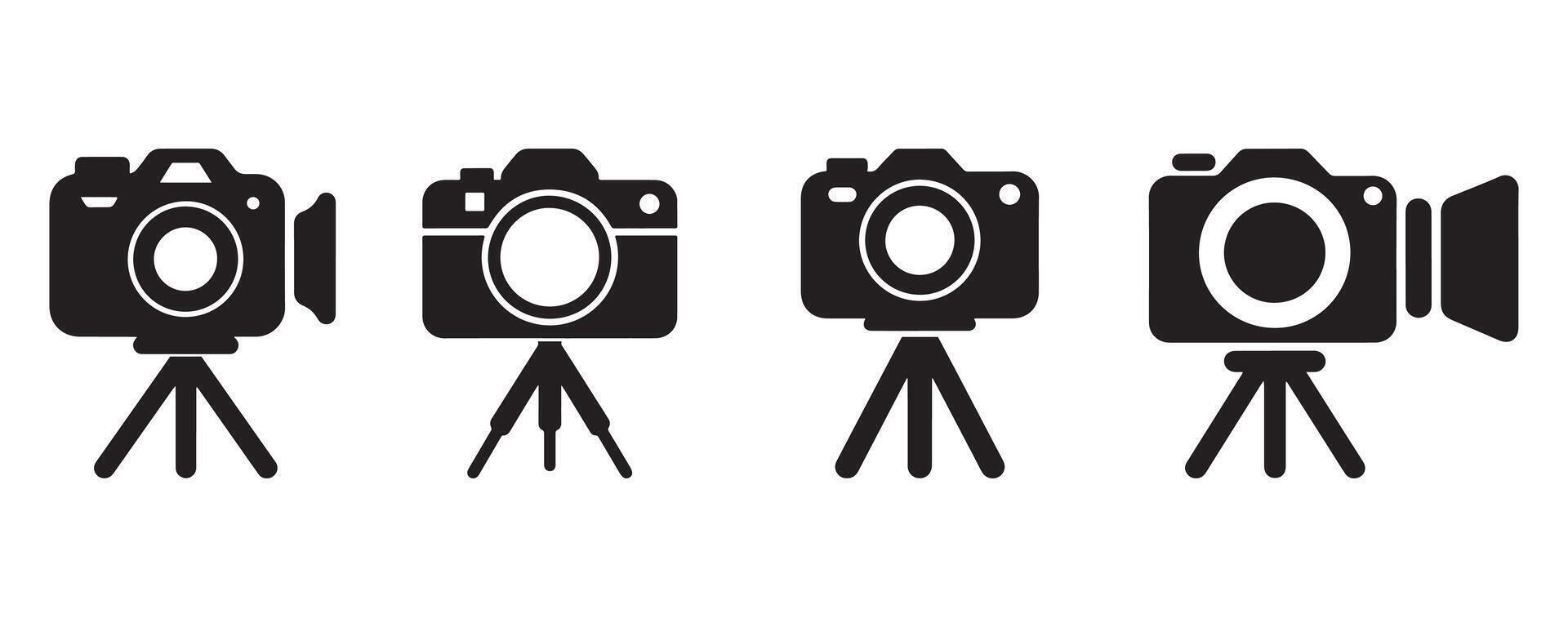 Camera stand icon set, photo camera icon set on white background vector