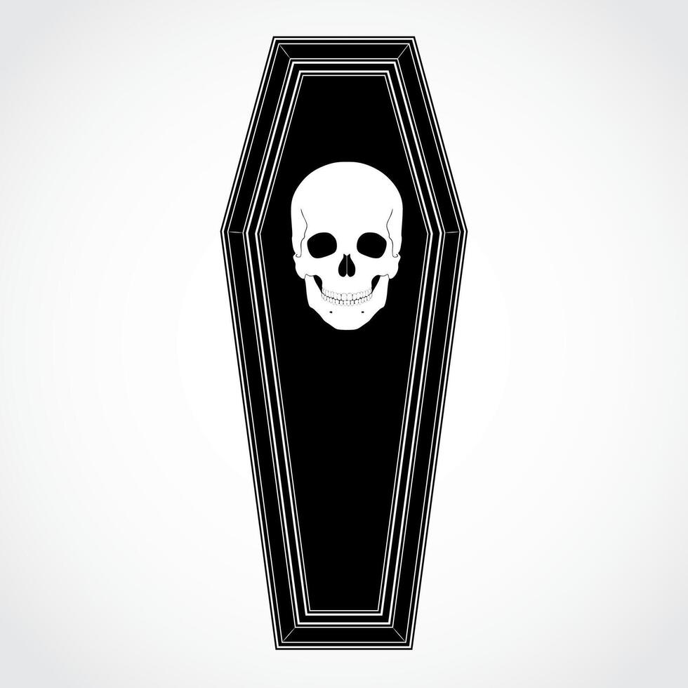 silhouette coffin with skull vector