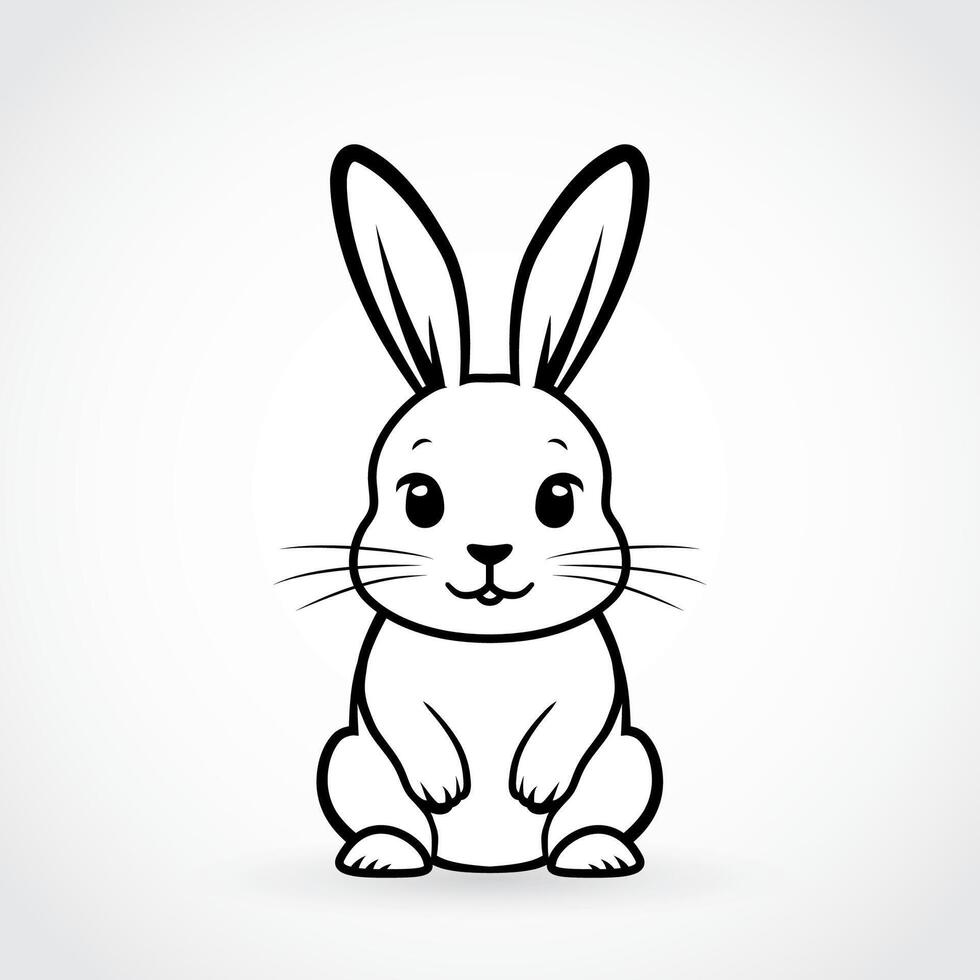 cute white rabbit, simple black white illustration vector
