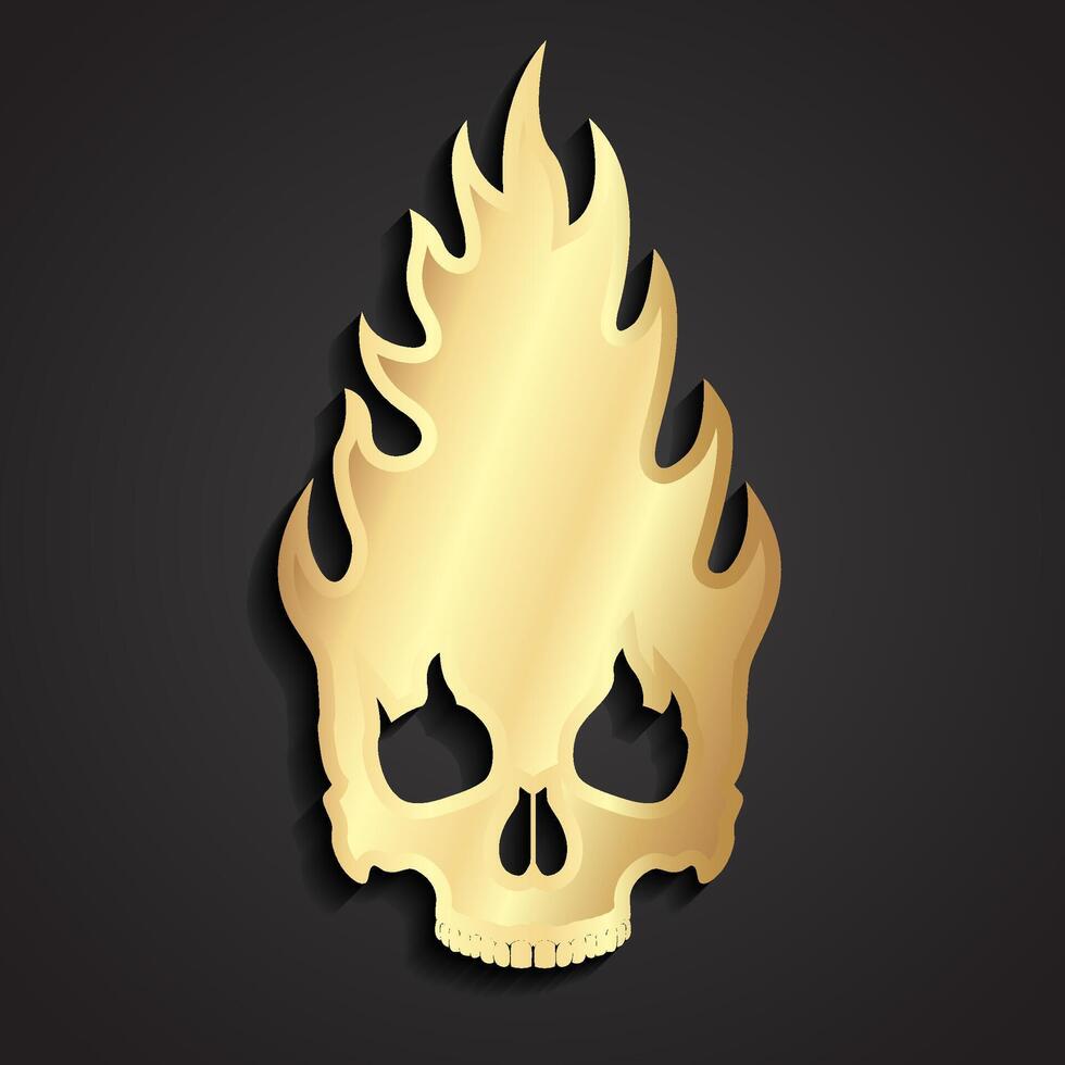3d gold flame skull symbol vector