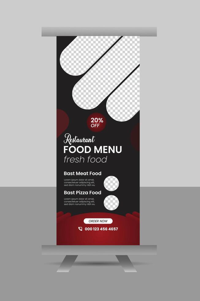 Creative modern unique template design and marketing restaurant roll-up banner vector