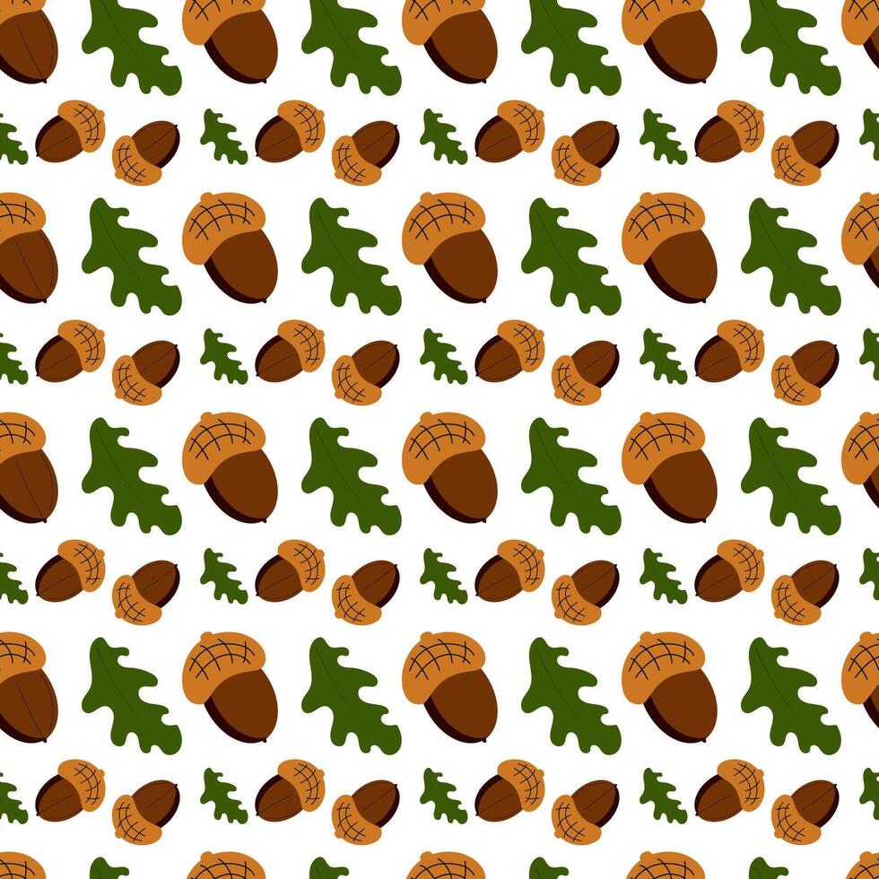 Pattern of acorns and leaves. Seamless texture. vector
