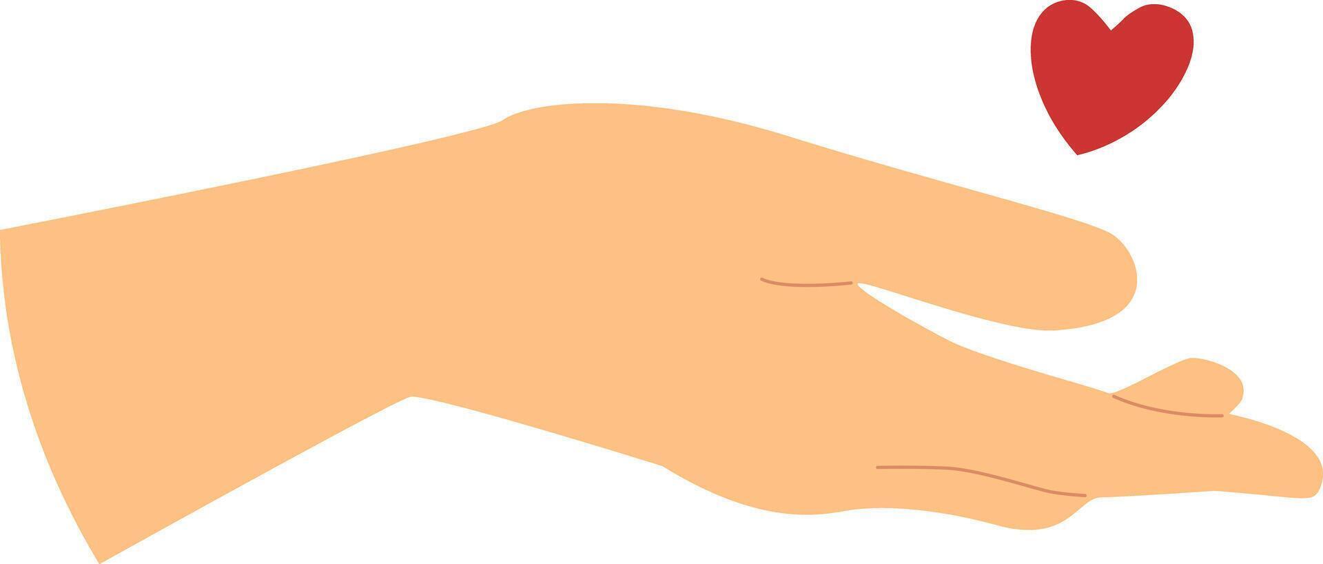 Heart symbol hovering over outstretched hand. vector