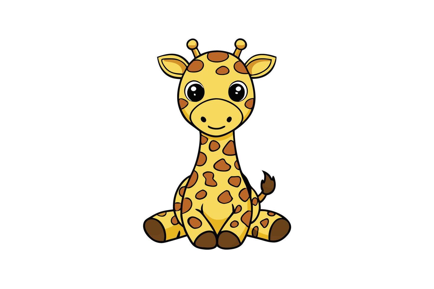 Charming giraffe cartoon artwork featuring a cute animal sitting, suitable for childrens content and decorative purposes vector