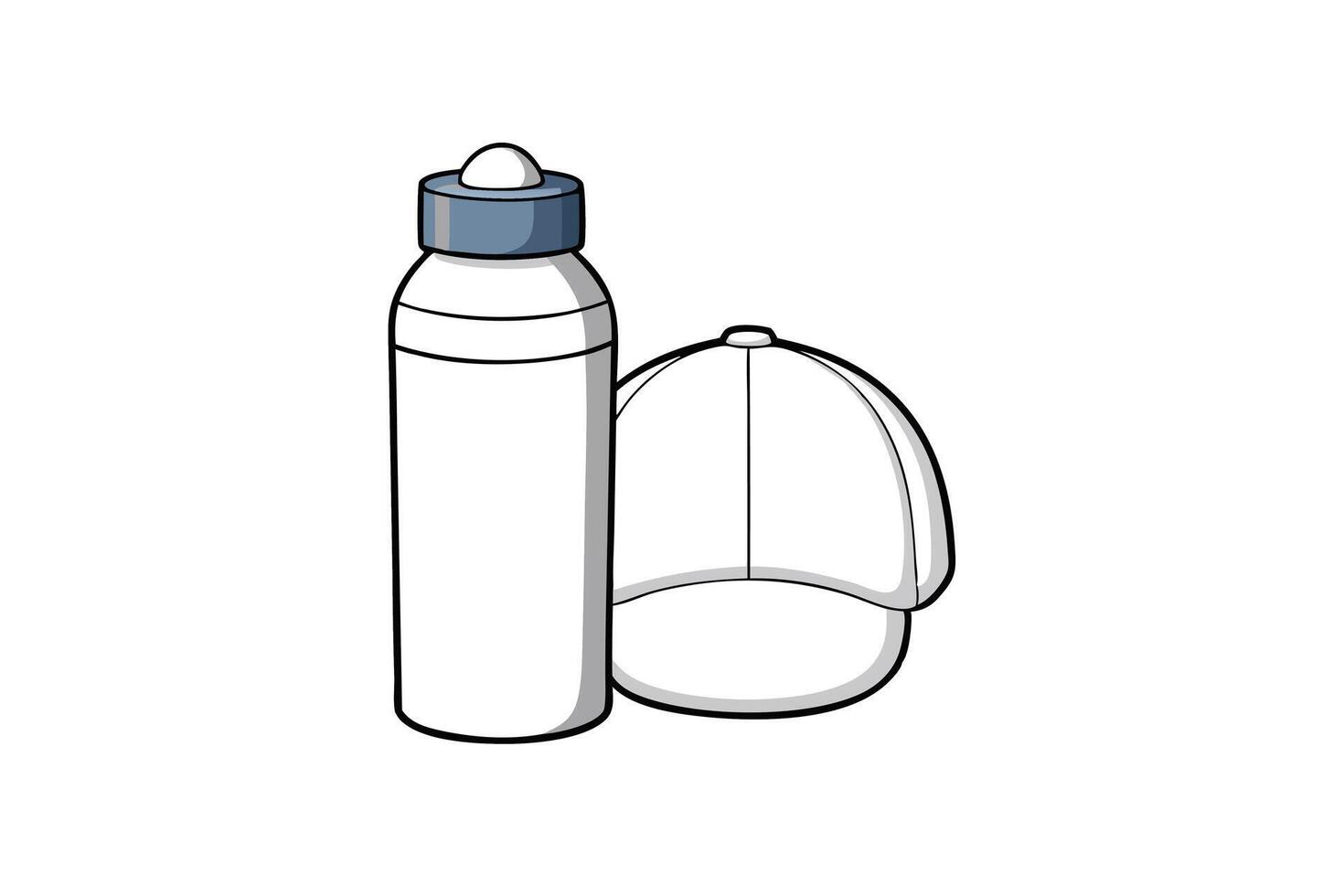 Minimalist artwork of a cap and water bottle, designed for active lifestyle themes, outdoor activities, or merchandise templates vector