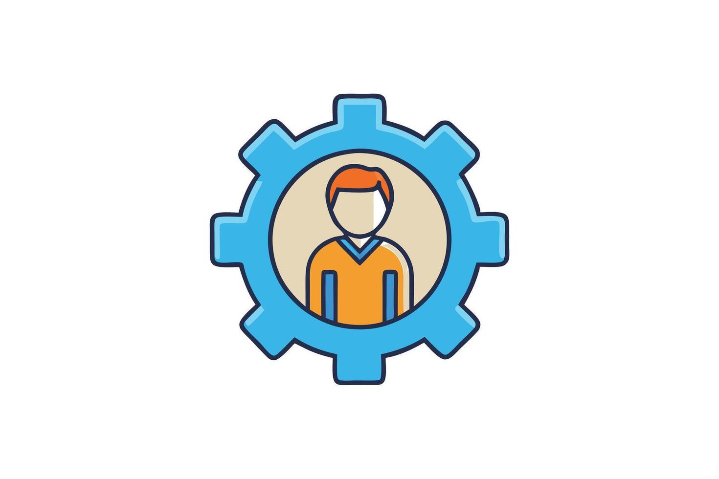 illustration of a settings icon with a person inside a gear, symbolizing user management or system customization features vector