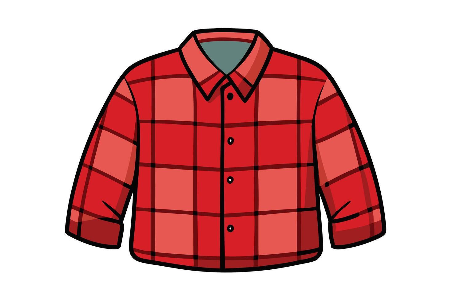 Detailed image of a plaid flannel shirt in rustic red, great for clothing, outdoor, and lifestyle design themes vector