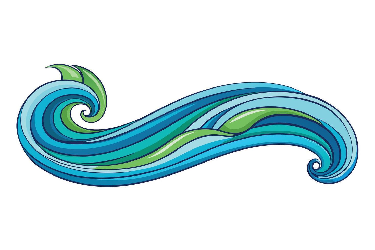 Stylized wave pattern in shades of blue and green, elegant art symbolizing water flow, movement, and energy vector
