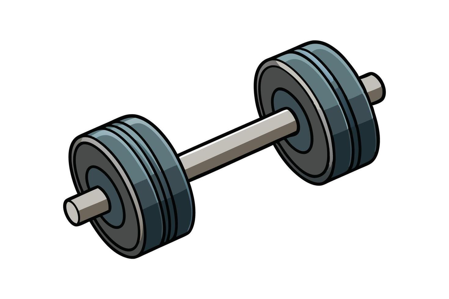 Cartoon style illustration of a heavy dumbbell with clean lines and bold design, perfect for fitness, gym, or workout related graphics vector