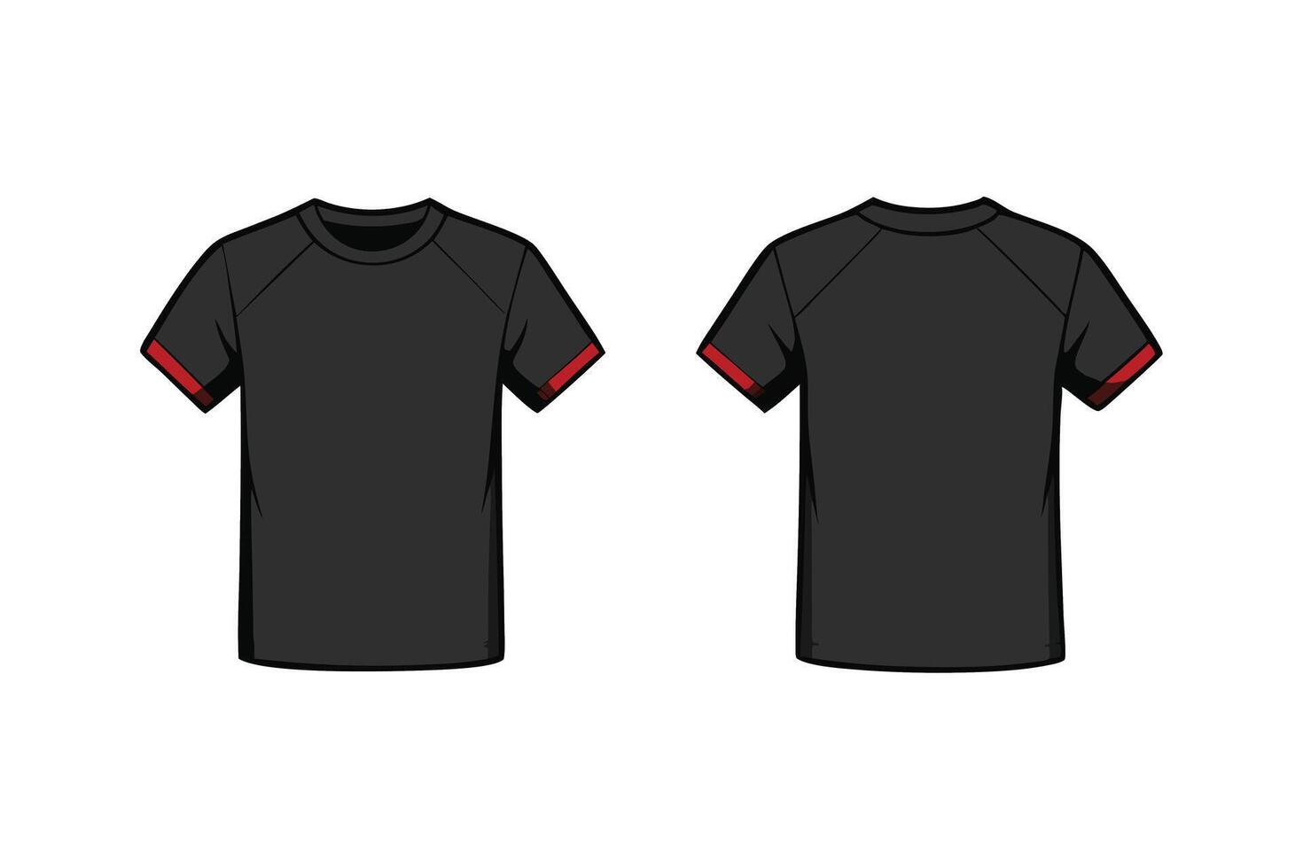 Modern black t shirt mockup showing front and back with colored accents, great for design projects and presentations vector
