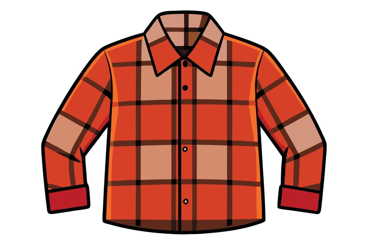 Flannel shirt illustration in classic orange plaid design, perfect for casual or rustic themed apparel graphics vector