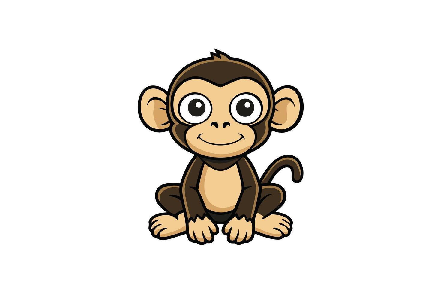 Cute cartoon monkey illustration with expressive eyes sitting in a playful pose, perfect for childrens designs and educational materials vector
